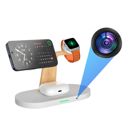 Volt Tri - SuperHD 2.7K Nanny Cam 3 - 1 Wireless Charging Station and Lamp