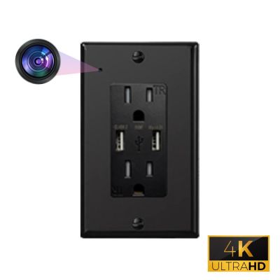 CRATUS.A-BLK - 4K UltraHD WIFI Streaming Nanny Cam Hardwired Functional USB-A Receptacle Black Outlet Plug