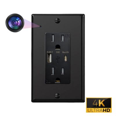 CRATUS.C-BLK - 4K UltraHD WIFI Streaming Nanny Cam Hardwired Functional USB-A & C Receptacle Black Outlet Plug