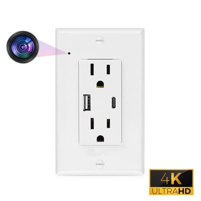 CRATUS.C - 4K UltraHD WIFI Streaming Nanny Cam Hardwired Functional USB-A & C Receptacle Outlet Plug