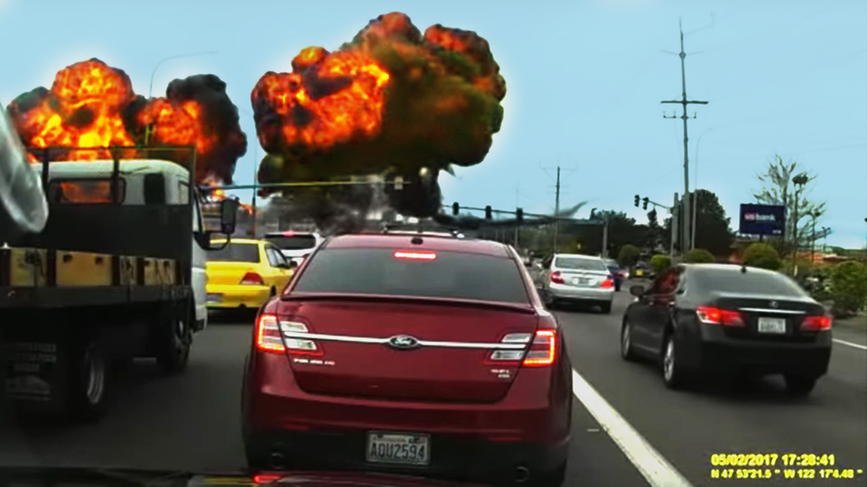 Fiery plane crash caught on dash cam!